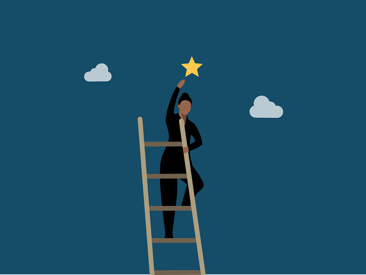 梯子登っている男性の絵